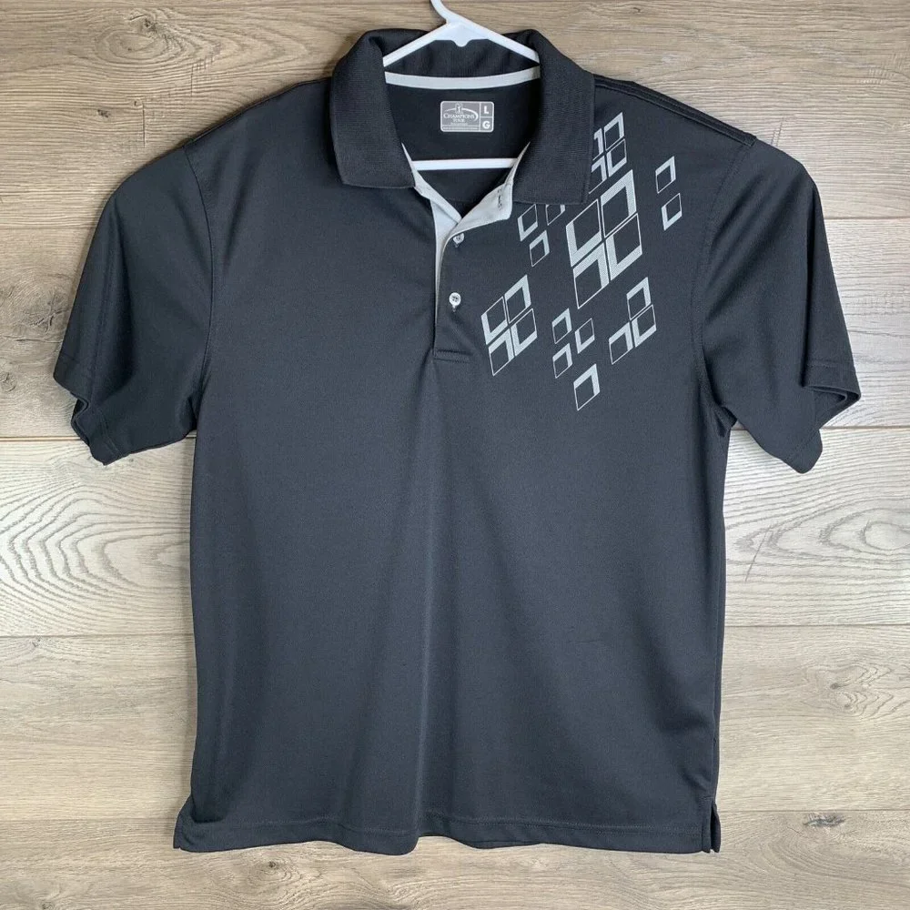 Champions Tour Polo Golf Shirt Mens Large Black with Diamond Design Short Sleeve - Picture 2 of 13